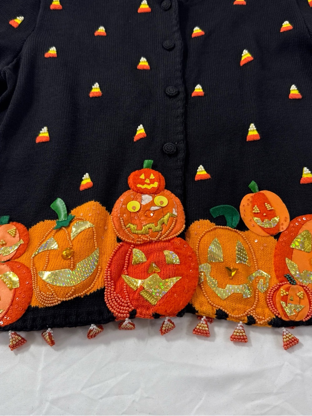 Vintage Michael Simon Halloween Cardigan Sz M, Beaded Pumpkin Embellished - Picture 2 of 15
